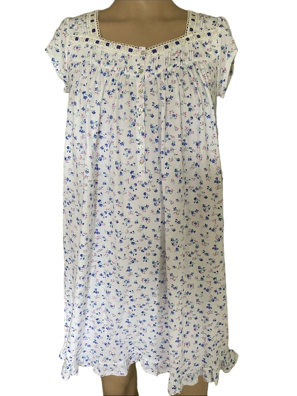 Eileen West White Nightshirt with Blue & Pink Floral Print